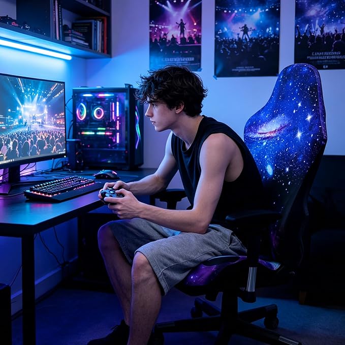 Gaming Chair Covers Slipcovers, 3D Printing Stretchable Elastic Computer Reclining Gaming Chair Seat Cover with Armrest Cover (No Chairs)(L)