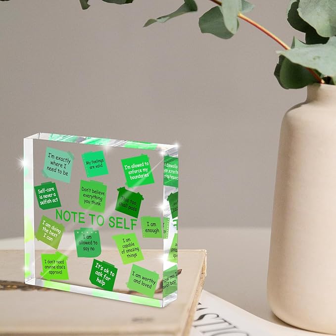 Motivational Office Decor - 4x4 inch Acrylic Sign, Green Desktop Decoration, Printed with Motivational Quotes, Perfect Wellness Gift for Positive Workspace, Gift for Women