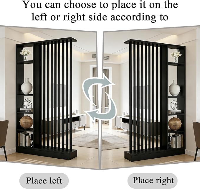 Room Divider with Shelves, Entrance Hall Partition Screen Column Floor to Ceiling - Freestanding Room Divider with Storage Shelf, Freestanding Decor for Bedroom (A Black + Black, 47.2in / 120cm)