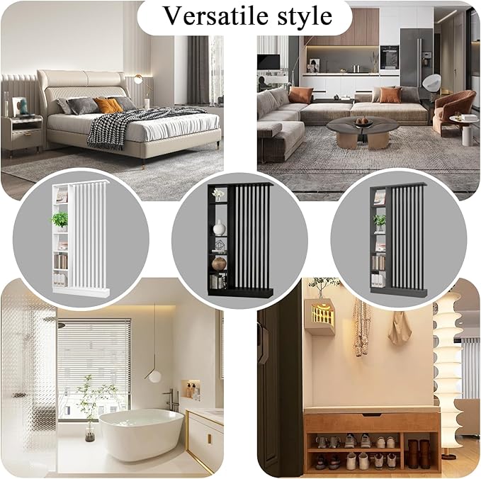 Room Divider with Shelves, Entrance Hall Partition Screen Column Floor to Ceiling - Freestanding Room Divider with Storage Shelf, Freestanding Decor for Bedroom (A Black + Black, 47.2in / 120cm)