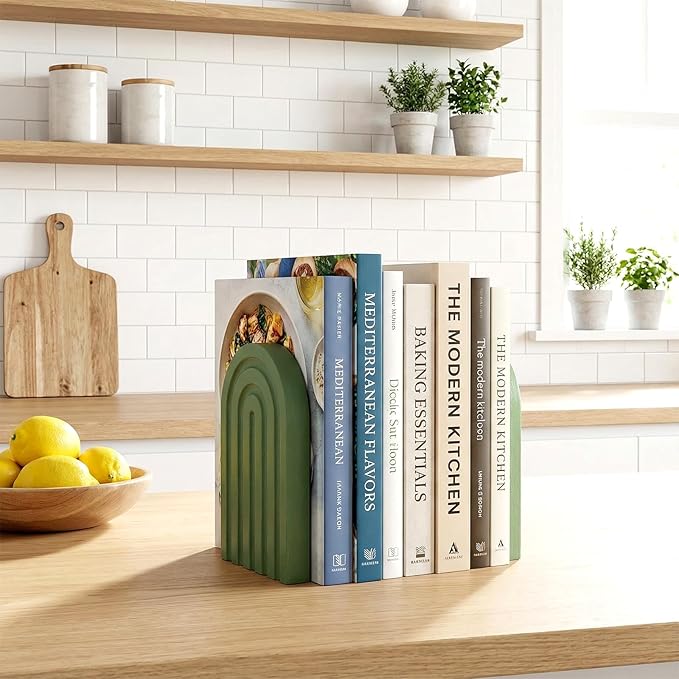 4Pcs Boho Arch Wooden Rainbow Bookends, Cute Book Ends for Shelves, Non Skid Wood Bookends for Kids, Colorful Book Holder Stand Stoppers for Heavy Books Home Office Back to School Library Kitchen