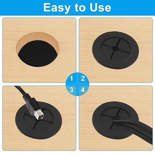 2 Pcs 1-1/4 Inch (32mm) Cable Grommet, Flexible Rubber Wire Hole Cover Pass Through for Office Computer Desk, Cabinet & Furniture Wire Organizer, Black