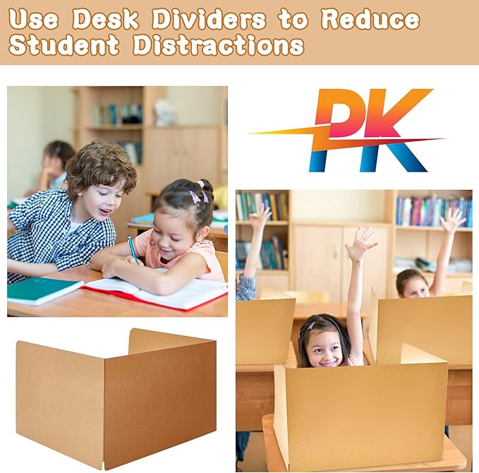 Gueevin 30 Pcs Classroom Desk Dividers for Students Test Privacy Folders for Better Focus Overall Size 13" x 20" x 17" School Testing Study Cardboard (Brown)