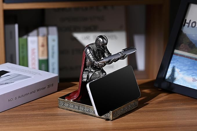 Windbreaker Soldier Knight Pen Holder Personalized Desk Accessory, Mobile Phone & Gaming Controller Holder, Device Stand Gift for Medieval Enthusiasts (Iron)