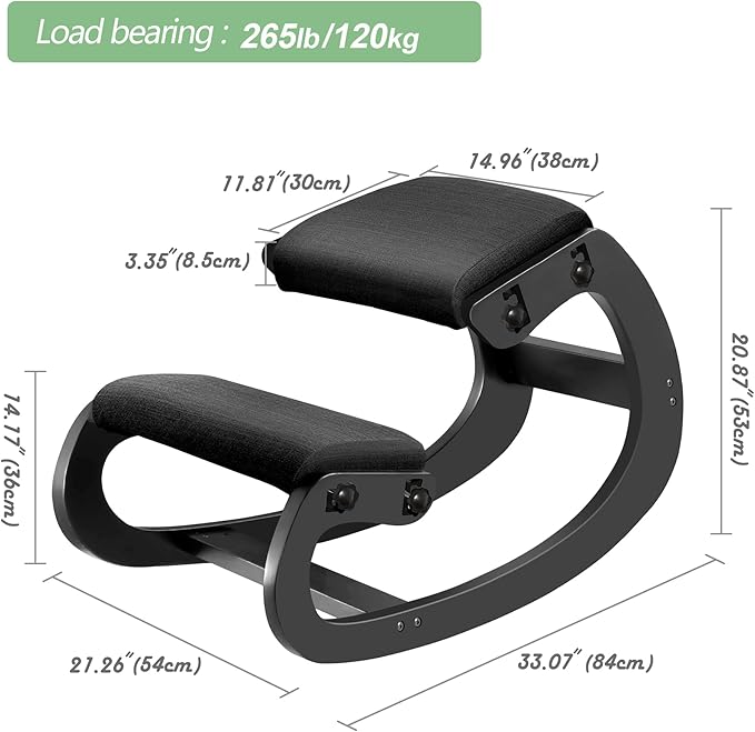 Predawn Adjustable Ergonomic Kneeling Chair – Custom Height Rocking Stool with Thick Cushions, Solid Wood Frame, and Knee Support. Ideal for Office Work or Meditation (Black)