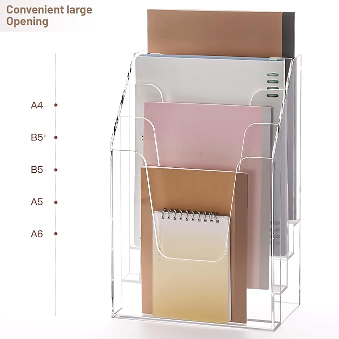 YUXUN Vertical Triple File Folder Holder Organizer,Acrylic File Organizer, File Sorter Clear Crystal