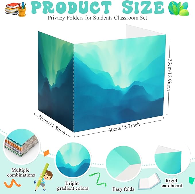 SATINIOR 24 Pcs Privacy Folders for Students, Desk Dividers for Classroom Testing, Student Privacy Boards Classroom Must Have, 12 Colors Study Panel for School Teacher Supplies(Gradient Style)