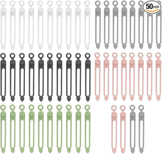 50 Pcs Silicone Cable Ties, Reusable Cable Straps Wire Organizer, Cable Management Cord Organizer for Fastening Earphone Phone Charger Home Office Desk Kitchen Appliances Cable Cords Wires