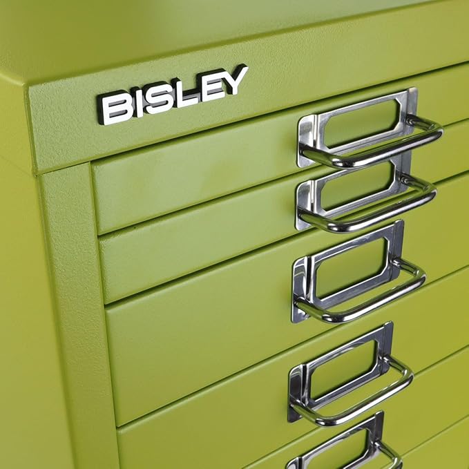 8-Drawer Steel MultiDrawer Cabinet - Bisley Green, Chrome Pull Handles with Label Holders, Powder-Coated Steel, Removable Drawers, Fits Under Most Desks, Labels Included by Bisley