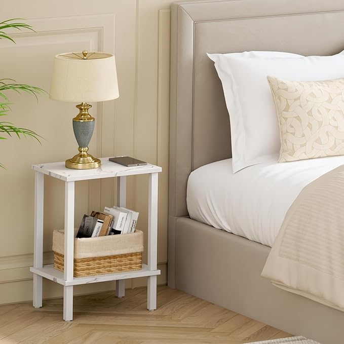 TUTOTAK End Table, Side Table, Nightstand, 2-Tier Storage Shelf, Sofa Side Table for Small Space, Living Room, Bed Room TB01BMW034