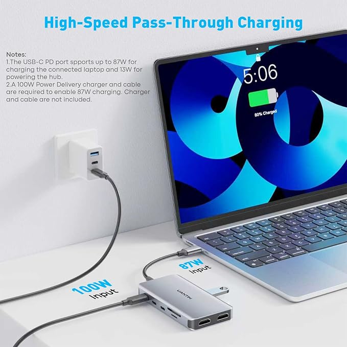 UANTIN USB C Docking Station Dual Monitor, 10-in-1 USB C to Dual HDMI Adapter with 2HDMI Ports, USBC & USBA 3.0, SD/Micro SD, 100W PD, Laptop Docking Station for Dell XPS/HP/Lenovo/Mac/Surface etc