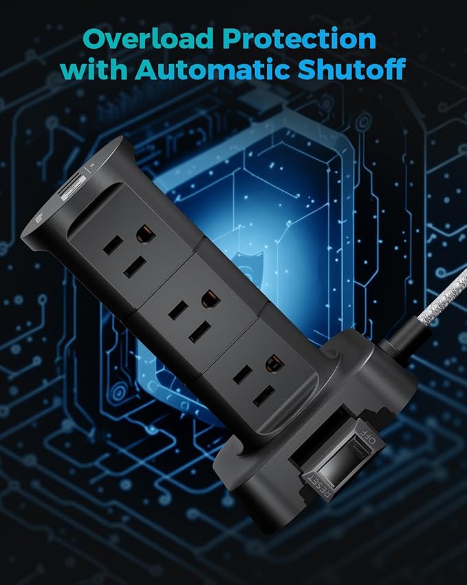 Charging Station Tower, Power Strips with Surge Protection, Flat Plug, 12 Outlets 4 USB Ports, 1875W/15A 1080J 6Ft Extension Cord with Multiple Outlets, Office Desk Supplies, Dorm Essentials, Black