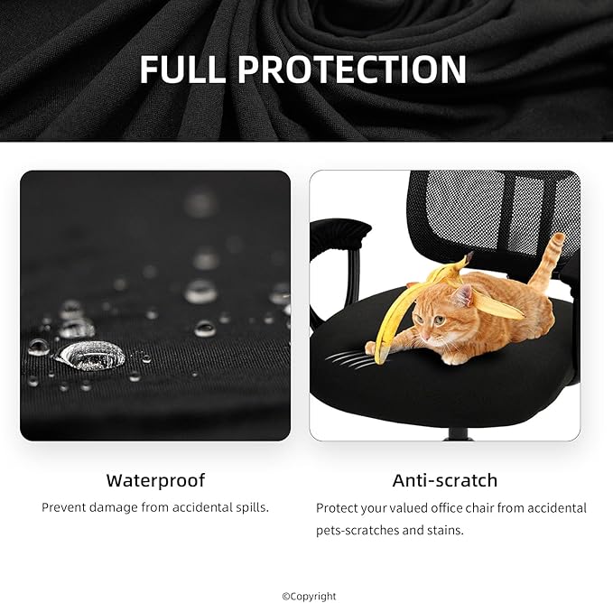 Water-resistant Stretchable Separate Office Chair Seat Cushion Covers with Armrest Covers Universal Spandex Computer Chair Slipcover - Removable Washable Cushion Protectors for Dogs, Cats
