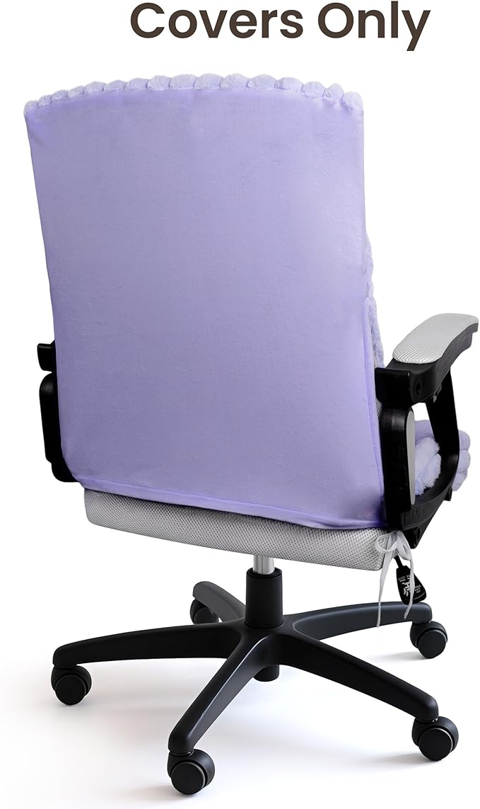 AELS Faux Fur Striped Office Chair Cover, Desk Chair Cover Computer Office Chair Covers - Fits Desk Chair/Armchair, Soft Breathable Fabric - Washable & Removable for Home & Office, Lilac