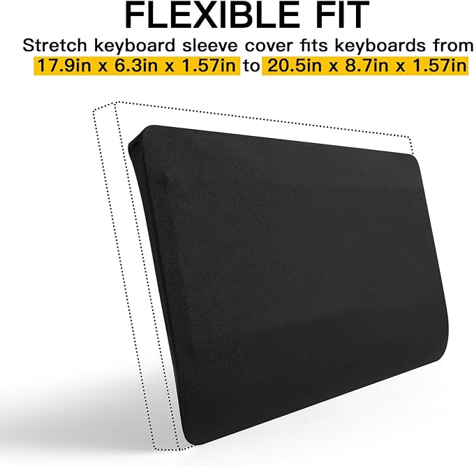 Keyboard Dust Cover, Covers Standard and Full-Size Mechanical Gaming Keyboards, Stretch Fabric Anti-Dust Keyboard Sleeve Fits Keyboards from 17.9" x 6.3" to 20.5" x 8.7", (Black, L)