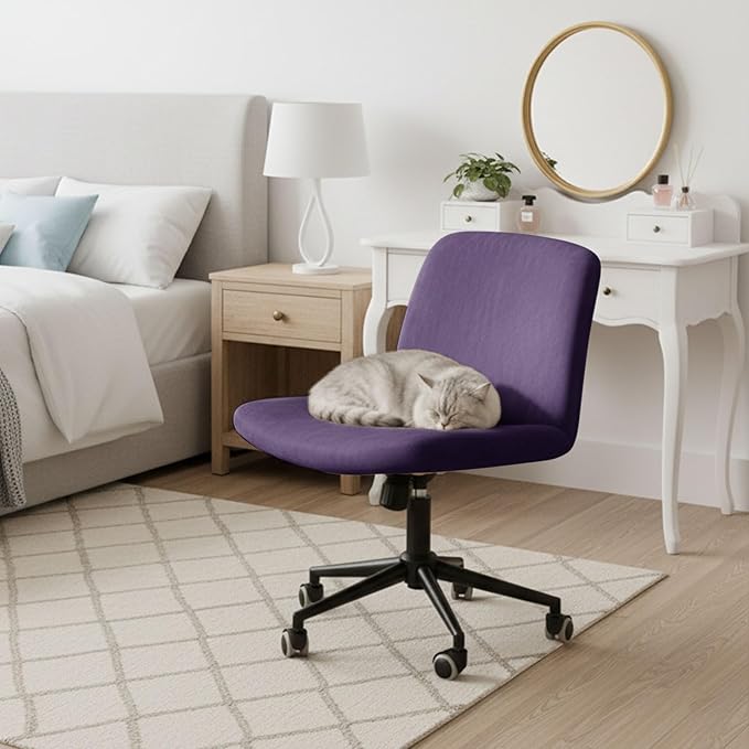 NICEEC Criss Cross Chair Cover Armless Office Dorm Desk Chair Covers Vanity Chair Covers Computer Mid Back Wide Seat Chair Without Arms Protector Spandex Stretch Slipcover Purple(No Chair Only Cover)