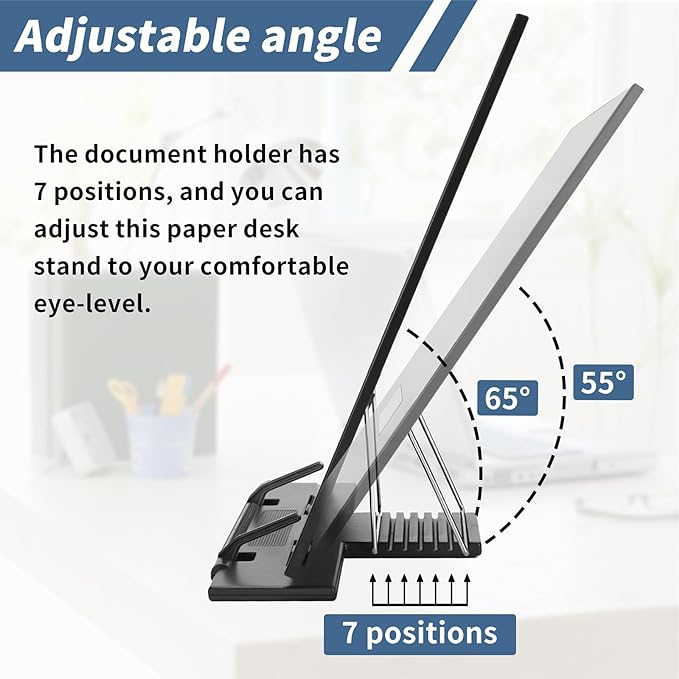 TONOS Paper Stand Document Holder - 2PC Quality Document Holder for Desk, Paper Stand for Desk When Typing, Sturdy Stainless Steel Copy Holder, Adjustable Angle, Paper Holder Stand for Desk Typing