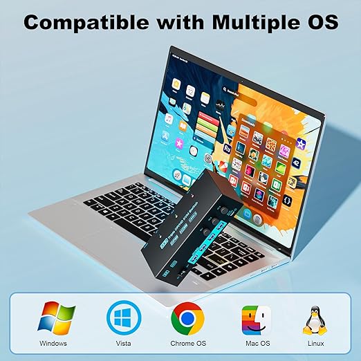 8K/4K KVM Switch 3 Monitors 3 Computers Triple Monitor 3 Port 2 Displayport 1.4 and HDMI 2.1 USB 3.0 KVM Switches, DP 1.4 Supports 8K@30Hz/4K@144Hz, HDMI Supports 8K@60Hz /4K@120Hz with Wired Remote