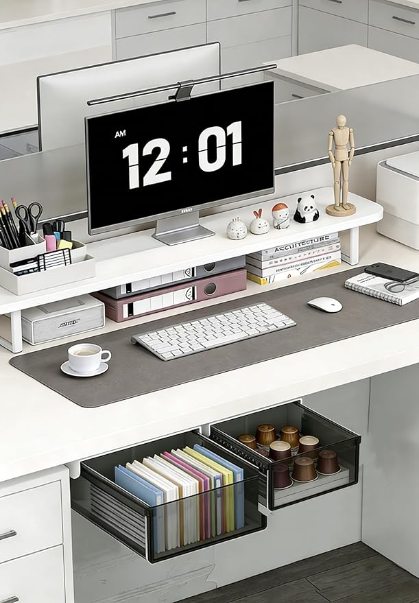 Under Desk Drawer Set of 2, Smooth Slide-Out Storage (Medium/Small), Thick PET Material, For Home Office, Desk & Coffee Table