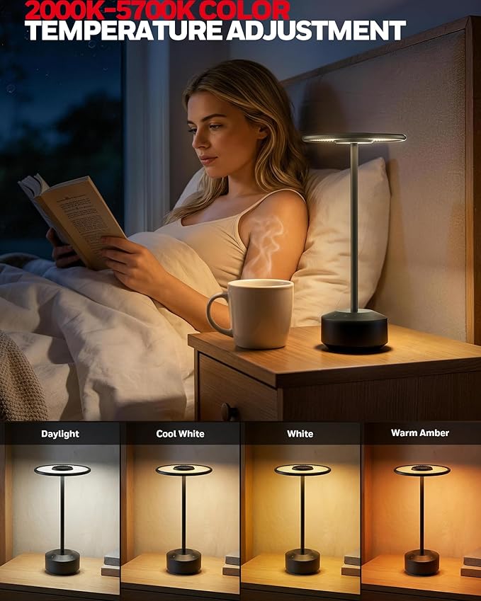 Honeywell Bedside Table Lamp, Rechargeable Nightstand Lamp with 5000mAh Battery, Cordless Battery Operated LED Touch Dimmable Light, RGB Mood Glow, 2000K-5700K, Small Accent Lamp for Bedroom
