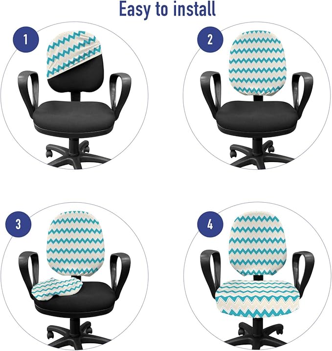Ambesonne Teal Office Chair Slipcover, Horizontal Zigzag Lines Chevron Triangles Pattern Simple Classical Geometric Design, Protective Stretch Decorative Fabric Cover, Standard Size, Cream Teal