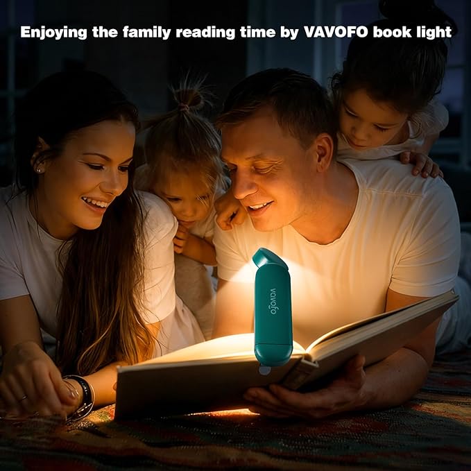VAVOFO USB Rechargeable Book Light, Blue Light Blocking, Amber Light Clip On Bookmark Shaped Reading Light, Eye Care 6 LEDs Book Light for Bookworms Reading in Bed with 9 Lighting Modes (Dark Green)