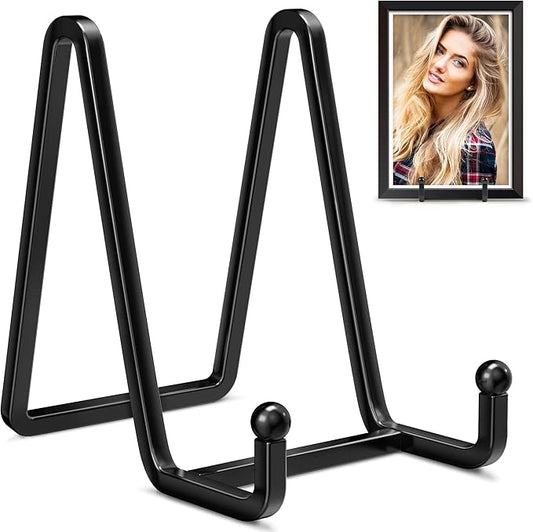 IPAME Plate Stands for Display - 4.5 Inch Metal Square Wire Plate Holder Display Stand + Picture Frame Stand Holder Easel for Book, Decorative Plate, Plaque, Photo, Platter (Black 2 Pack)