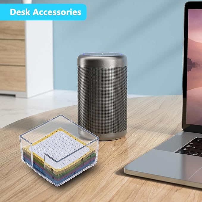 Acrylic Sticky Note Holder - 3 x 3 Sticky Note Dispenser with 4 Sets of Colored Sticky Notes for Office and Home Desktop Organizer