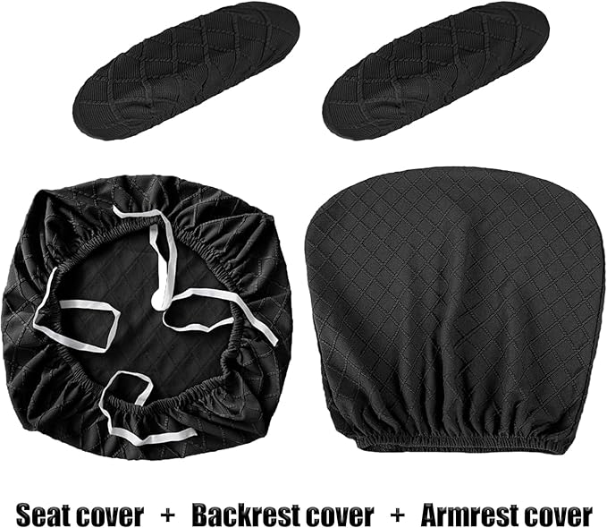 Stretch Jacquard Office Chair Cover with Armrest Covers, Removable Washable Desk Chair Cover, Anti-dust Seat Cushion Protectors -Seat + Backrest, Black