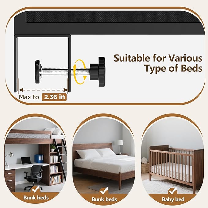 Bedside Shelf for Bunk Bed, 2 Tier Clip On Bed Shelf with Drawer & Cable Management, Under Mattress Bedside Shelf for Dorm Room, Loft Frame, College Dorm Essentials, Back to School (Brown)
