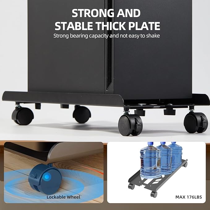 Adjustable Computer Tower Stand, Ventilated Mobile CPU Stand Fits Most PC Tower, Steel Desktop CPU Holder with Rolling Caster Wheels, PC Floor Cart Riser for Gaming Office Desk Accessories