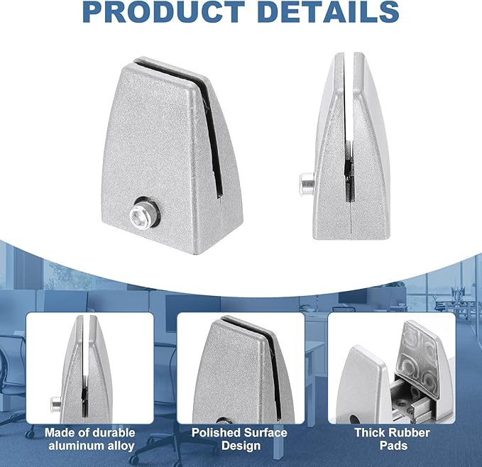 PATIKIL 10 Pcs Office Desk Partition Support Bracket, Aluminum Alloy Sneeze Guard Support Clamps Desktop Divider Clips for Offices Stores Counter Privacy Panel, Silver