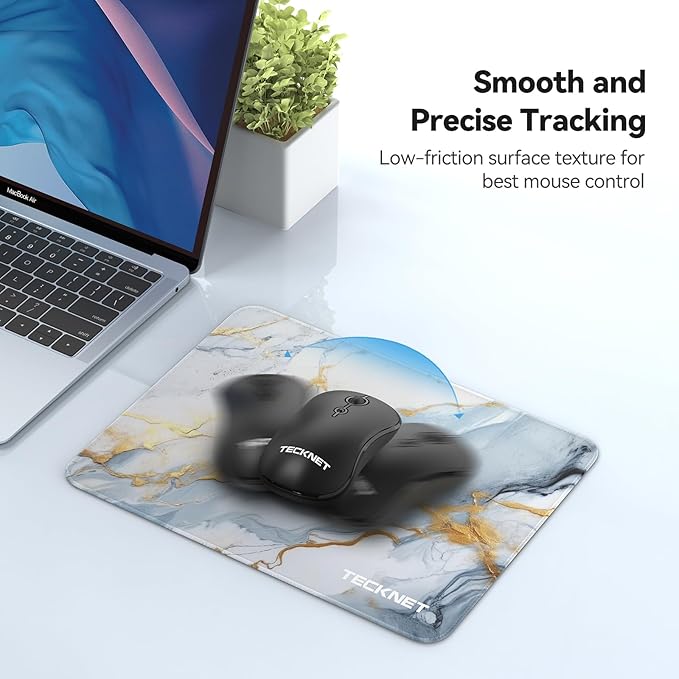 TECKNET Mouse Pad with Anti-fray Stitching, Waterproof Surface & Non-Slip Rubber Base with Stitched Edges Gaming Mouse Mat for Laptop，Compatible with Laser and Optical Mice - Grey Gold Marble