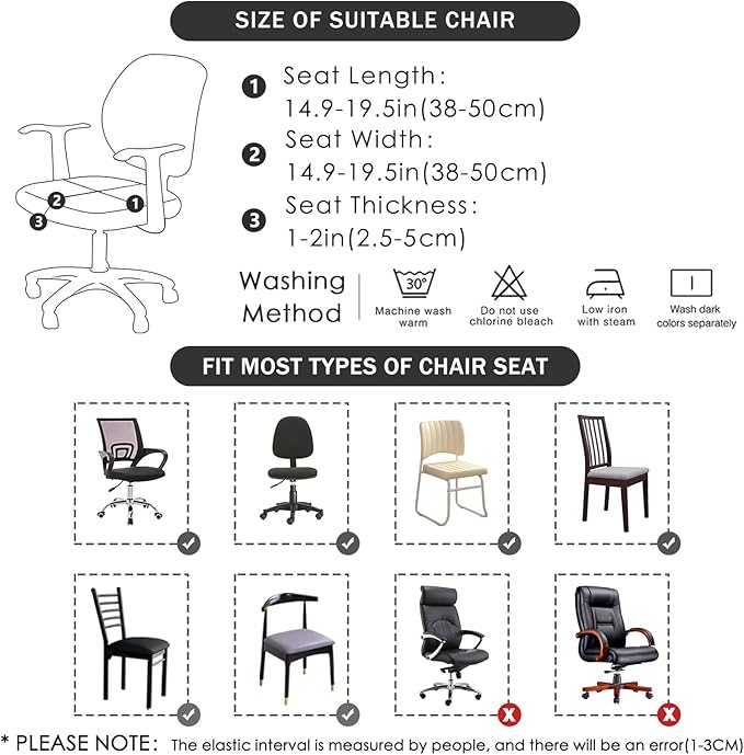 FORCHEER Waterproof Office Chair Seat Cover 20x20 Sage Green Stretchable Jacquard Desk Chair Seat Cover with Buckles Bottom Only Washable Removable