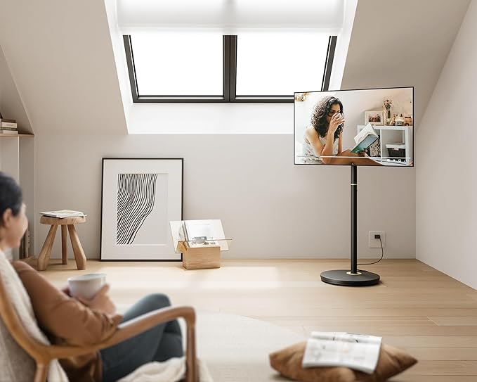 FITUEYES Design Small Rolling TV Cart for 24-48 Inches Television, Minimalist Modern TV Floor Stand on Wheels Fits Max VESA 200x200mm, V2 Portable Smart Television Stands, Black, Master Series