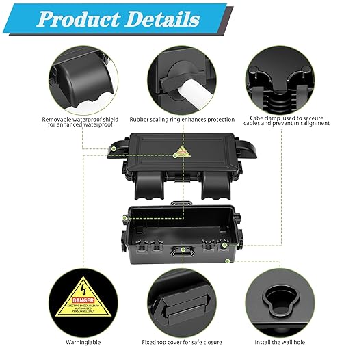 DIQIMIAQ Medium Outdoor Electrical Box(Inner 10.3 * 4.8 * 3.1inch), IP54 Waterproof Extension Cord Cover w/6 Cable Entry, Weatherproof Connection Box Protect for Plug,Connector (Black, 1PCS)