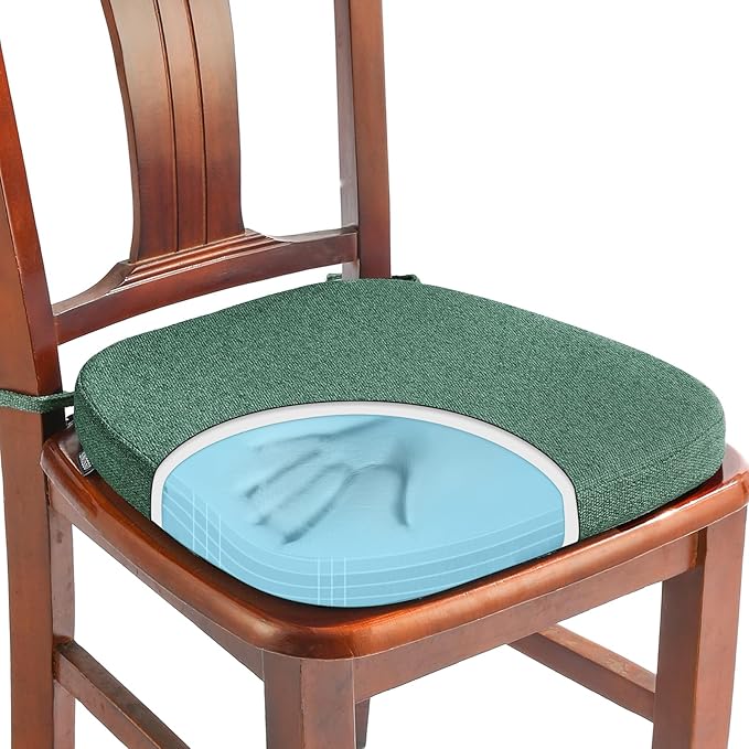 SINOSSO 1 Pack Memory Foam Chair Cushions for Dining Chair, Friendly Woven Fabric 16" U-Shape Comfortable Kitchen Chair Pad, Removable Slip Resistant Seat Cushion (1 Piece, Green)