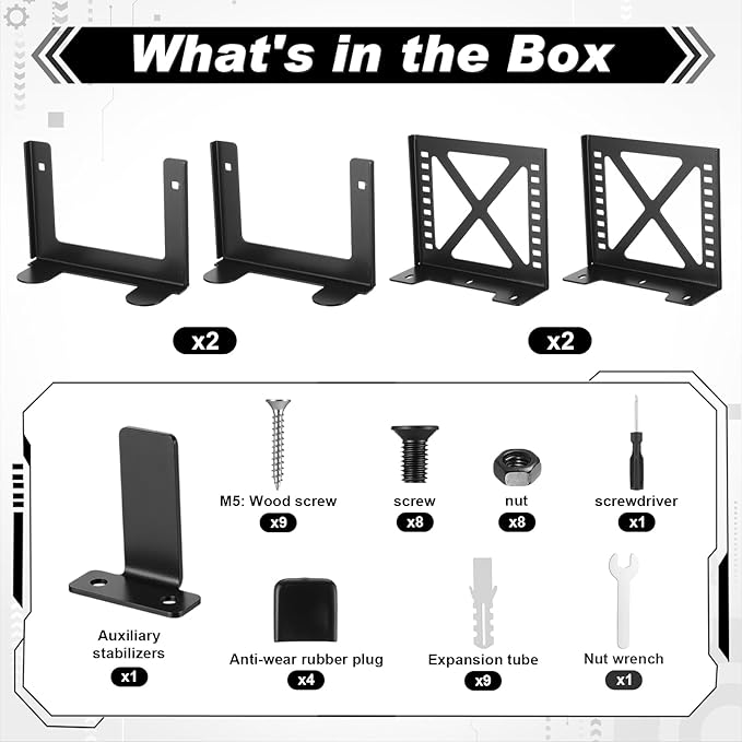 Adjustable Under Desk PC or NAS Mount Bracket Holder up to 22 Lbs Compatible with Desktop NAS CPU UPS Small Form Factor Tower