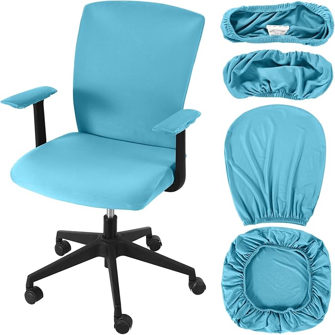 Tallew 4 Pcs Office Chair Covers Set Computer Universal Protective Stretchable Chair Seat Covers Desk Armrest Cover Pads Office Cushion Backrest for Rotating(Regular,Sky Blue)