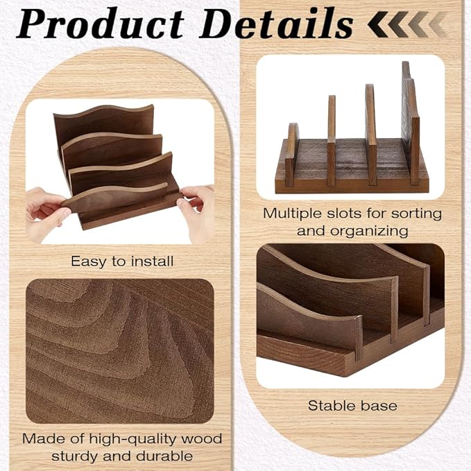 CUTHOLLOW Desk Mail Organizer Sorter, Wooden Mail Holder with 3-Slot Letter Tray for Envelopes, Bills, and Files, Countertop Desktop Organizer for Home Office (6.3"L × 6.3"W × 4.29"H)