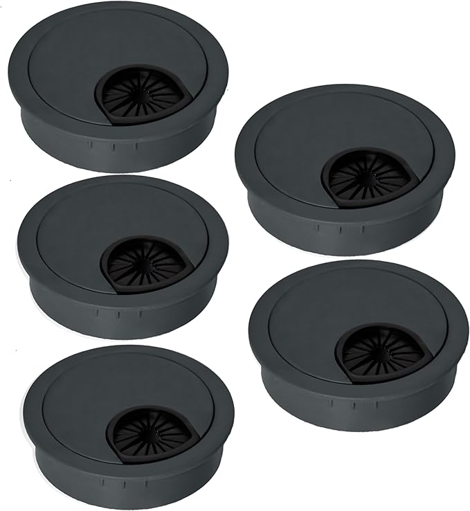 Signite 5 Pcs Plastic Desk Cable Grommet 2-1/2" – Durable Desk Hole Cover for Wire Management, Desks Cord Grommet for Workstations, Tables, Countertops 60mm Hole Cover for Home/Office Use -(Dark Grey)