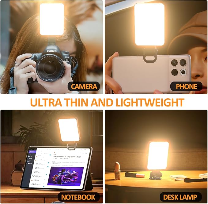 Clip-On Selfie Light for Phone & Laptop, Portable Rechargeable LED Fill Light with 3 Lighting Modes for Video Calls, Streaming, Makeup, Content Creation