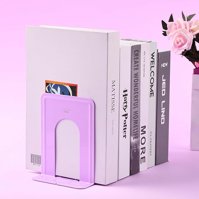 Mr. Pen- Book Ends, 4 Pack, Purple, Heavy Duty Metal Bookends for Shelves, Book Holders for Shelves, Metal Bookends