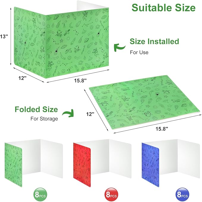 24-Pack Desk Dividers for Students, Space Cardboard Privacy Boards for Student, Privacy Shield Folder Boards, Classroom Divider Shield for School Teachers Home