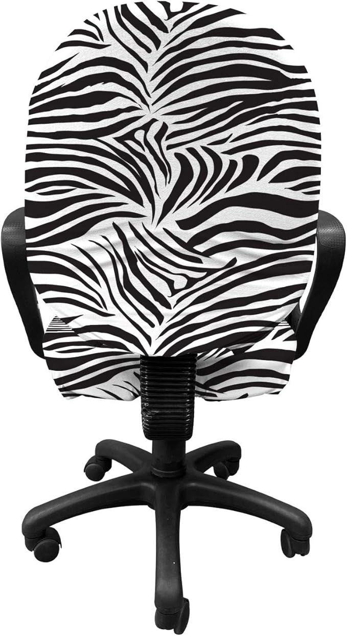 Ambesonne Zebra Print Office Chair Slipcover, Striped Zebra Animal Print Nature Wildlife Inspired Simplistic Illustration, Protective Stretch Decorative Fabric Cover, Standard Size, Black White