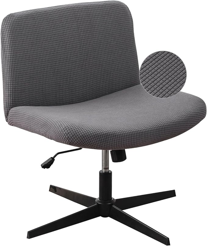 LavishCover Armless Chair Cover Office Desk Chair Cover, Waterproof and Elastic Criss Cross Chair Cover, Exquisite Vanity Chair Cover, Mid Back Wide Seat Accent Chair Covers(Grey,Corn, Just the Cover)