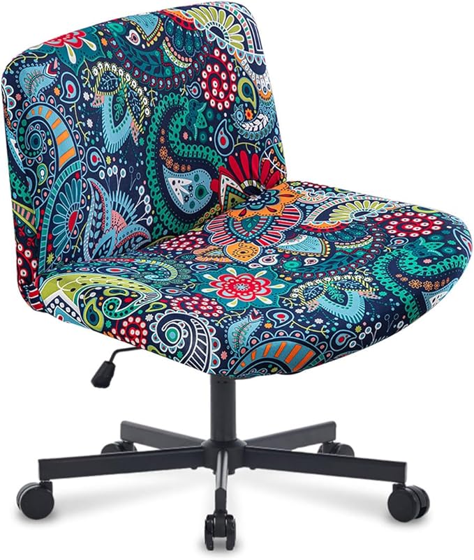 Levoberg Armless Criss Cross Office Desk Chair Cover Slipcovers Printed Vanity Desk Chair Covers Armless Cross Legged Wide Chair Covers Accent Mid Back Wide Swivel Task Chair Protector #3