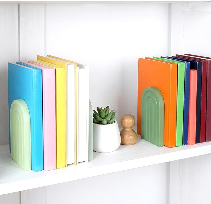 4Pcs Boho Arch Wooden Rainbow Bookends, Cute Book Ends for Shelves, Non Skid Wood Bookends for Kids, Colorful Book Holder Stand Stoppers for Heavy Books Home Office Back to School Library Kitchen
