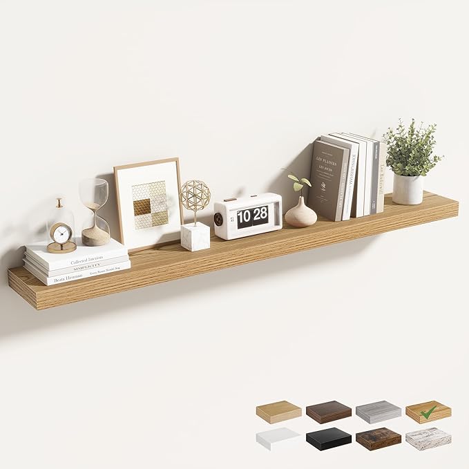 Acovy 48 Inch Floating Shelves for Wall 1 Pack, 48" Wall Shelves for Books, Storage, Decor, Wall Mounted Floating Shelf with Invisible Brackets for Kitchen, Living Room, Light Brown