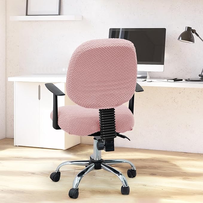 MIFXIN Computer Office Chair Cover Stretch Elastic Slipcover 2 Piece Stretchy Jacquard Washable Computer Chair Covers Furniture Protector for Office Home, NO Chair, Only Covers (Pink)
